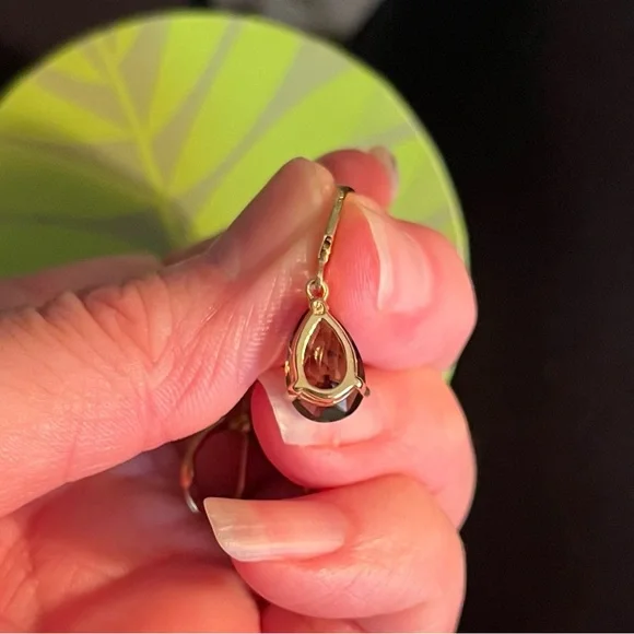 14k gold and Smokey topaz teardrop Earrings - Picture 4 of 4